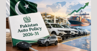 Pakistan Auto Policy 2026-31 vehicle assembly line illustrating new export and tariff targets