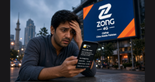 Pakistani mobile user checking rising Zong bundle prices on smartphone after price hike